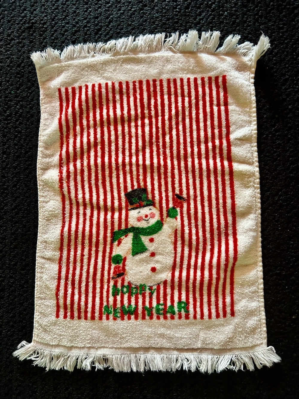 Vintage Royal Terry Holiday Snowman ☃️ Hand Towel - White and Red